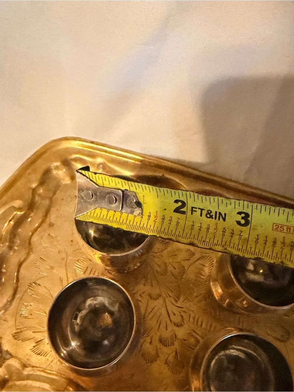 Vintage Brass Mini Goblet Set of 4 with Engraved Serving Tray Barware Decor